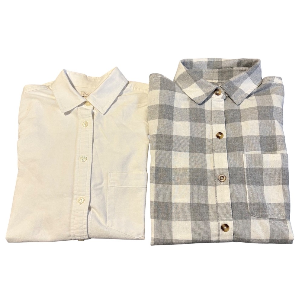 Lot 2 J.Crew Aeropostale Button Down Shirts Women XXS XS White Grey Plaid Bundle